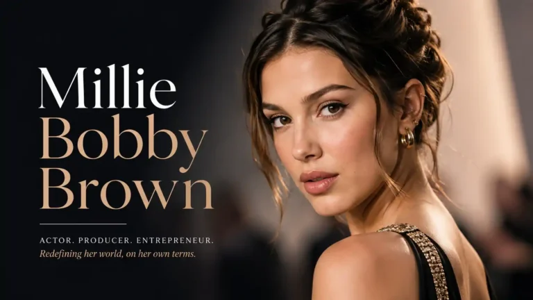 Millie Bobby Brown net worth 2025 portrait showing the actor, producer and Florence by Mills entrepreneur in elegant black gown