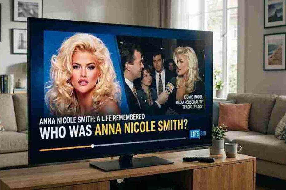 Who Was Anna Nicole Smith - Classic 1990s portrait of the famous American model and pop culture figure.
